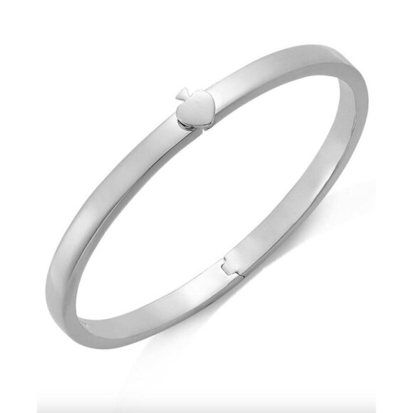 NWT Kate Spade Silver Heritage Spade Logo Metal Button Bangle Bracelet Dust Bag - Picture 2 of 10